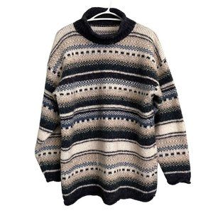 Handmade cottagecore sweater turtleneck striped grandpa oversized chunky knit